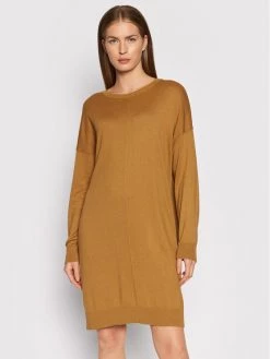 United Colors Of Benetton Γυναίκες Πλεκτά Φορέματα Φόρεμα υφασμάτινο 102MV1O97 Καφέ Regular Fit Καφέ