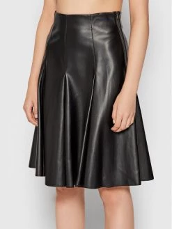 United Colors Of Benetton Γυναίκες Midi Φούστα από απομίμηση δέρματος 4IVR507S4 Μαύρο Regular Fit Μαύρο