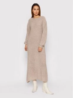 United Colors Of Benetton Γυναίκες Πλεκτά Φορέματα Φόρεμα υφασμάτινο 114UDV008 Μπεζ Relaxed Fit Μπεζ