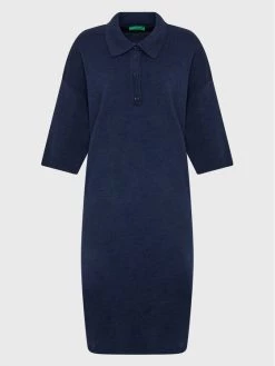 United Colors Of Benetton Γυναίκες Πλεκτά Φορέματα Φόρεμα υφασμάτινο 103FEV00G Σκούρο μπλε Regular Fit Σκούρο μπλε