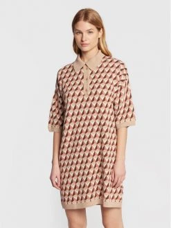 United Colors Of Benetton Γυναίκες Πλεκτά Φορέματα Φόρεμα υφασμάτινο 103FEV00G Μπεζ Regular Fit Μπεζ