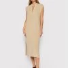 United Colors Of Benetton Γυναίκες Πλεκτά Φορέματα Φόρεμα υφασμάτινο 1098DV005 Μπεζ Regular Fit Μπεζ